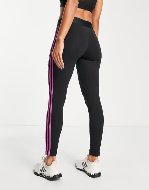 adidas Women's Essentials 3-stripes Leggings, Black/Pulse Magenta