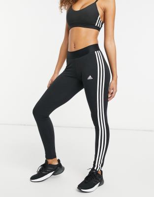 Adidas training three 2025 stripe leggings in black