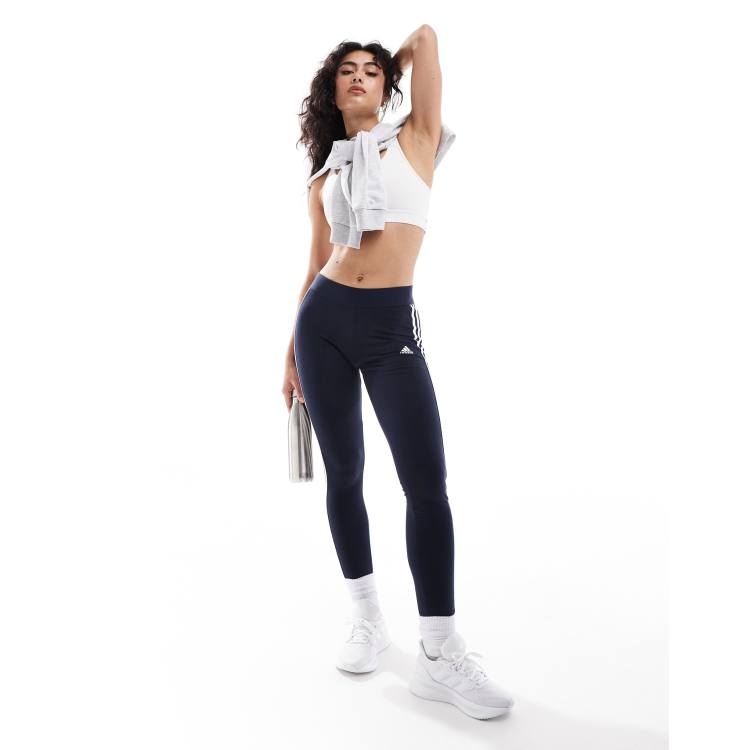 adidas Sportswear Essential 3 Stripe leggings in navy