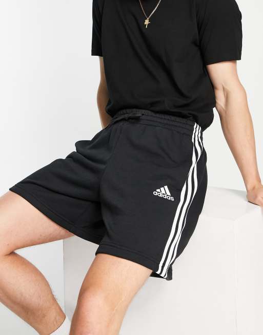 adidas Sportswear Essential 3 Stripe shorts in black