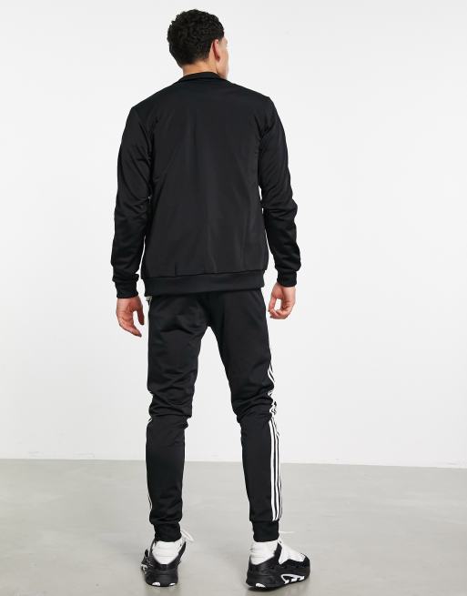 adidas Sportswear 3 stripe tracksuit in black