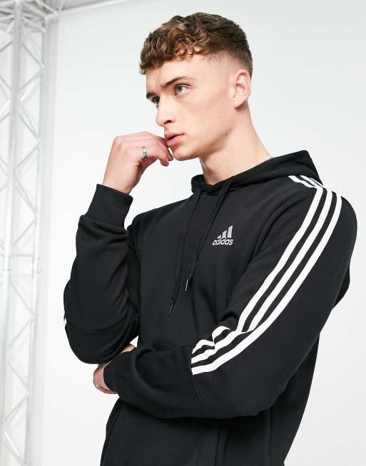adidas - Sportswear Essential - Sort hættetrøje med 3 striber, 4 af 4