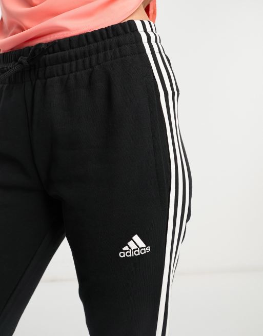 adidas Sportswear essentials 3 stripes joggers in black and white, 2 of 4