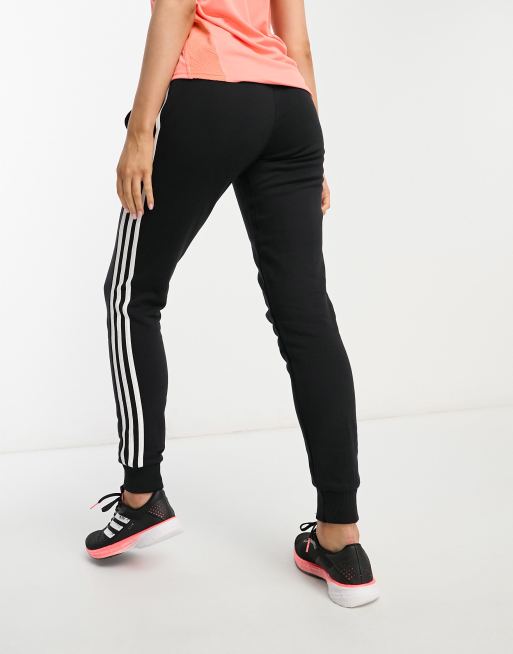 adidas Sportswear essentials 3 stripes joggers in black and white