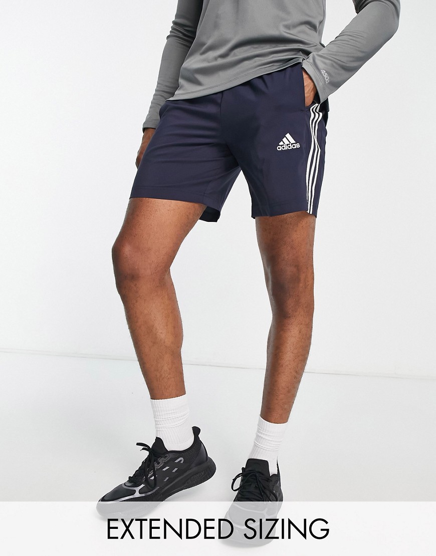 adidas Sportswear essentials 3 stripes shorts in navy and white-Blue