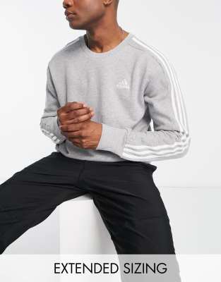 asos adidas Sportswear Essentials 3 stripes sweatshirt in grey