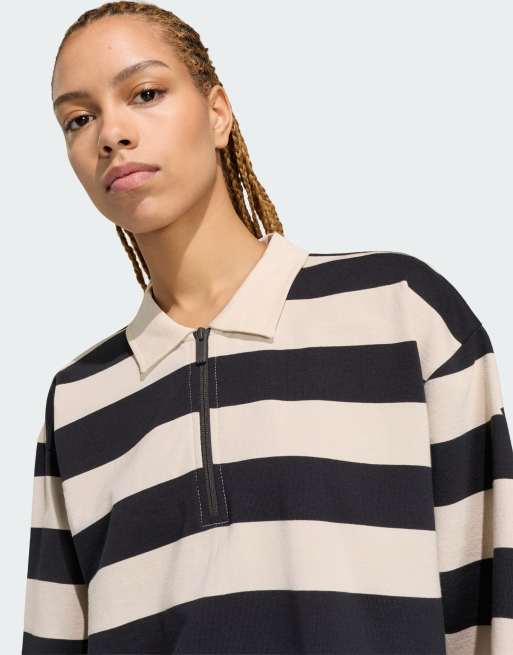 Adidas Sportswear Essentials contemporary french terry longsleeve polo in black / crystal linen, 4 of 4