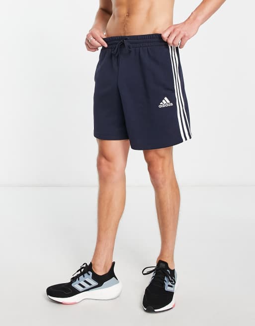 adidas sportswear essentials french terry 3 stripe shorts in navy