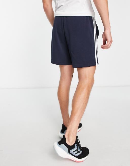 adidas sportswear essentials french terry 3 stripe shorts in navy