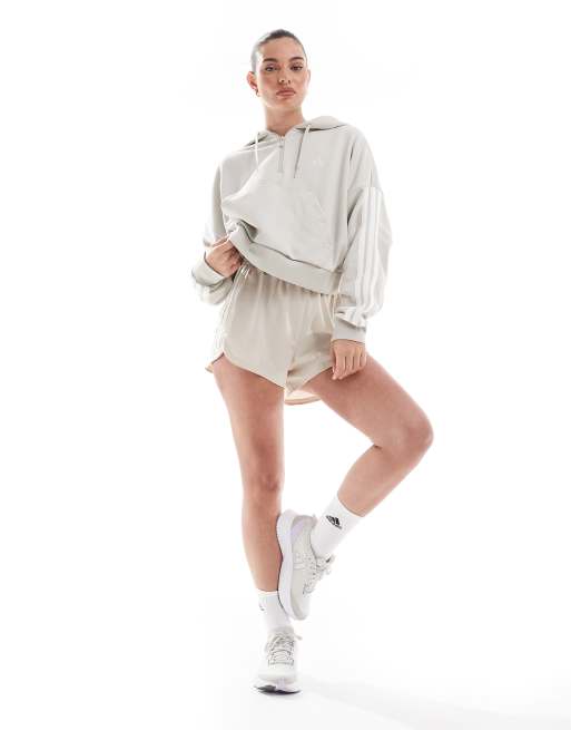 adidas – Sportswear – Essentials – Grå huvtröja i frotté med kort dragkedja och 3 ränder, 3 av 4