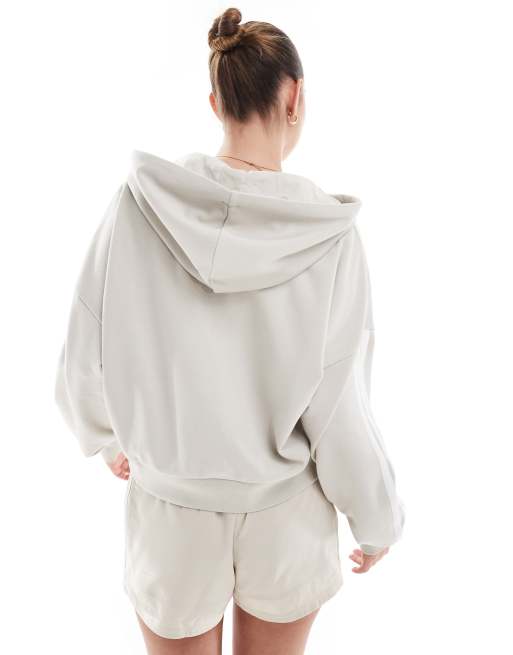 adidas – Sportswear – Essentials – Grå huvtröja i frotté med kort dragkedja och 3 ränder, 4 av 4