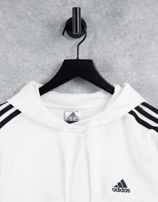 adidas Sportswear Felpa con cappuccio bianca taglio corto con 3 strisce