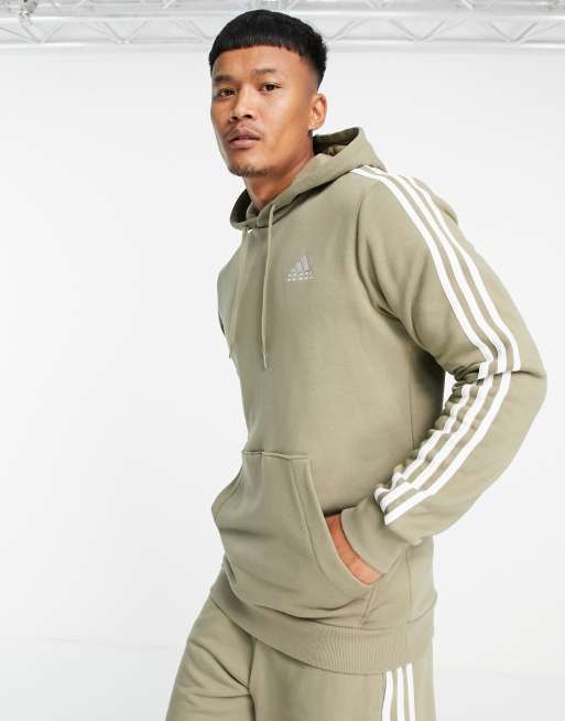 adidas - Sportswear - Felpa con cappuccio kaki con 3 strisce, 3 di 4