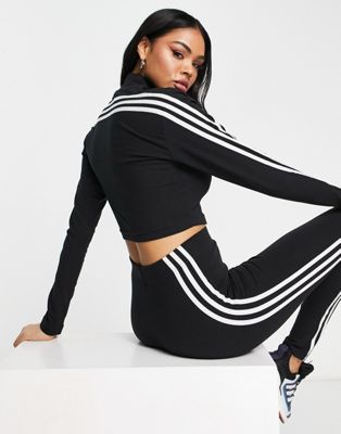 adidas Sportswear future icons 3 stripes cropped long sleeve top in black