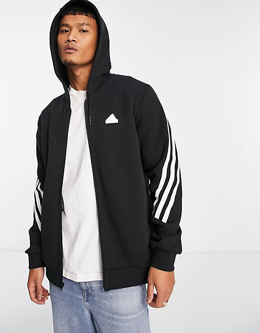 adidas Sportswear Future Icons 3 stripes full zip hoodie in black | ASOS
