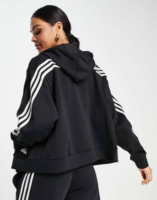 Adidas 3 stripe hoodie hotsell womens black