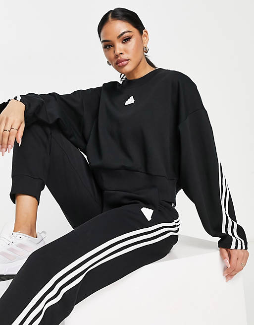 adidas Sportswear future icons 3 stripes sweatshirt in black | ASOS