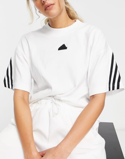 Adidas 3 stripes tee best sale womens white