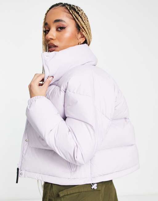 adidas Sportswear Future Lounge rubber logo puffer jacket in lilac