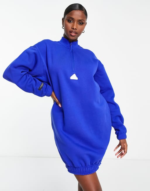 adidas Sportswear Future Lounge Sweatshirt in Blau mit kurzem ReiBverschluss und gummiertem Logo ASOS