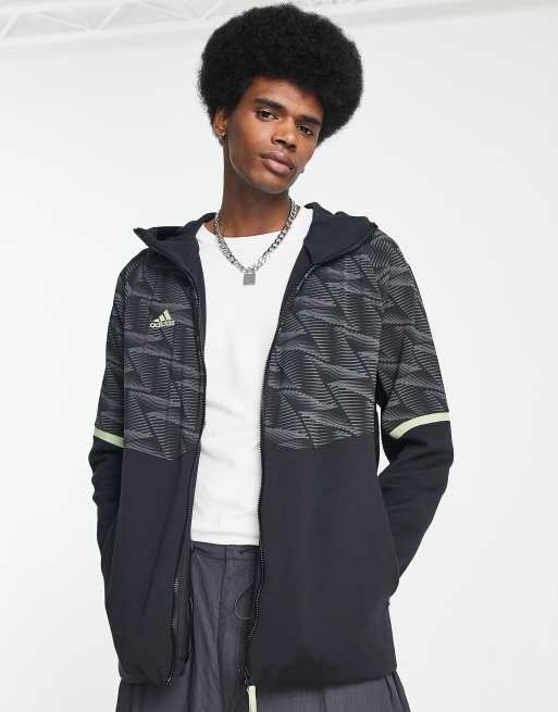 adidas Sportswear Game Day printed full zip hoodie in gray ASOS