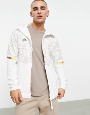 adidas Sportswear Game Day printed full zip hoodie in white  - ASOS Price Checker