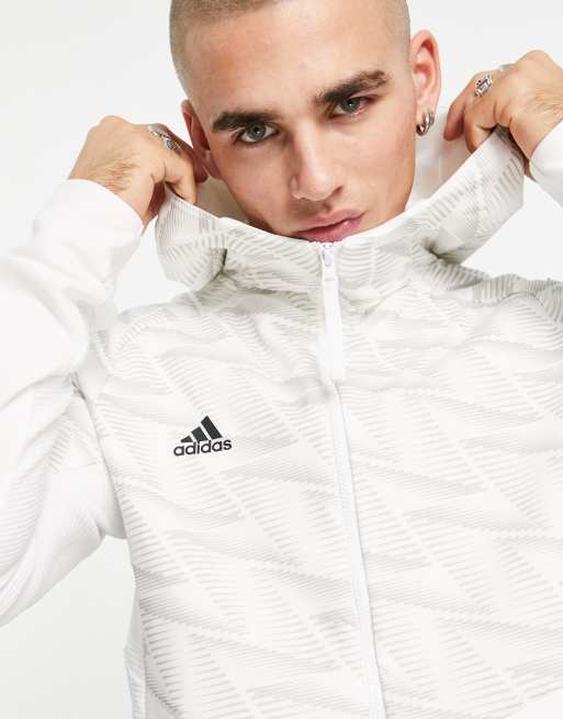 adidas Sportswear Game Day printed full zip hoodie in white ASOS