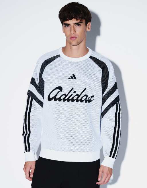 adidas Sportswear gestrickter Logo-Pullover in Weiß, 5 von 5