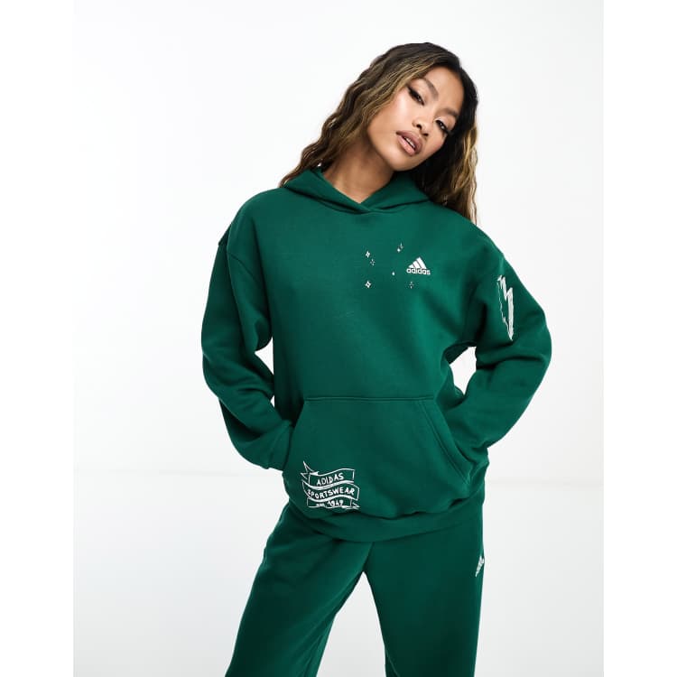 adidas sportswear hooded sweatshirt in dark green ASOS