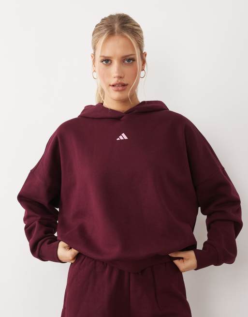 adidas Sportswear Hoodie mit drei Streifen Studios in Burgunderrot und Pink, 3 von 4