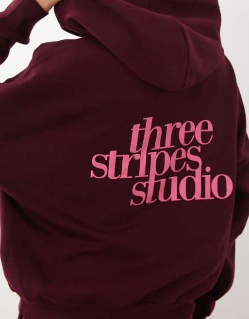 adidas Sportswear Hoodie mit drei Streifen Studios in Burgunderrot und Pink, 4 von 4