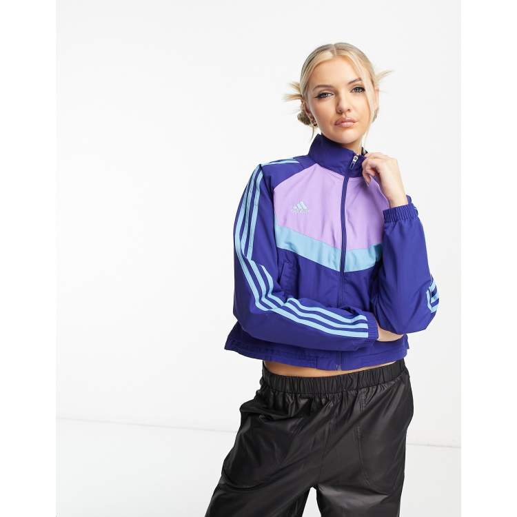 Adidas originals three stripe track jacket in clearance blue