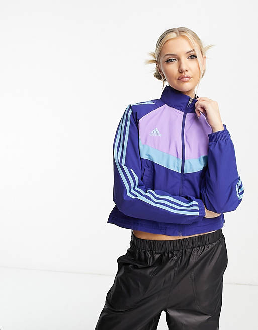 adidas Sportswear House Of Tiro 3 stripe jacket in navy and purple | ASOS