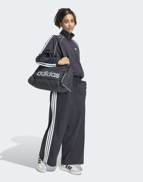 Adidas Sportswear Iconic woven wide leg track pants with bunjees in black / white - view 1