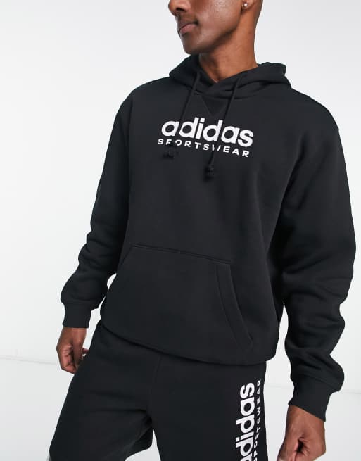 adidas Sportswear – Kapuzenpullover in Schwarz mit linearem Logo