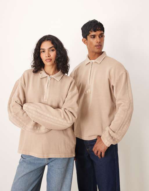 adidas Sportswear – Koszulka polo z długim rękawem w spranym beżowym kolorze