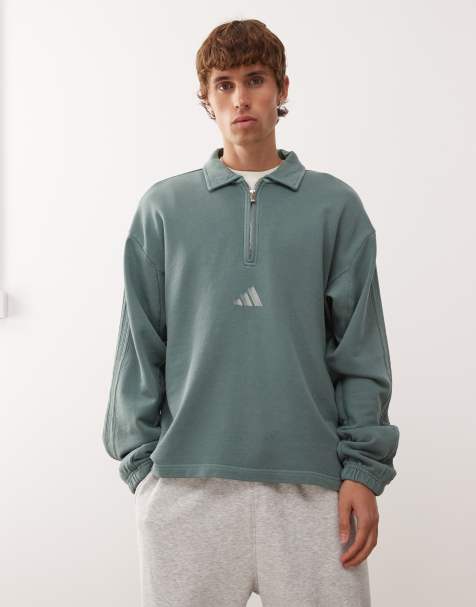 adidas Sportswear long sleeve polo in washed green