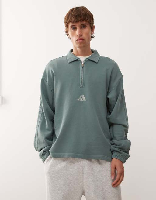 adidas Sportswear – Koszulka polo z długim rękawem w spranym zielonym kolorze