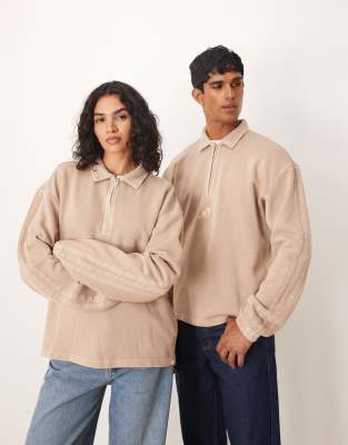 adidas Originals adidas Sportswear long sleeve polo in washed beige-Neutral