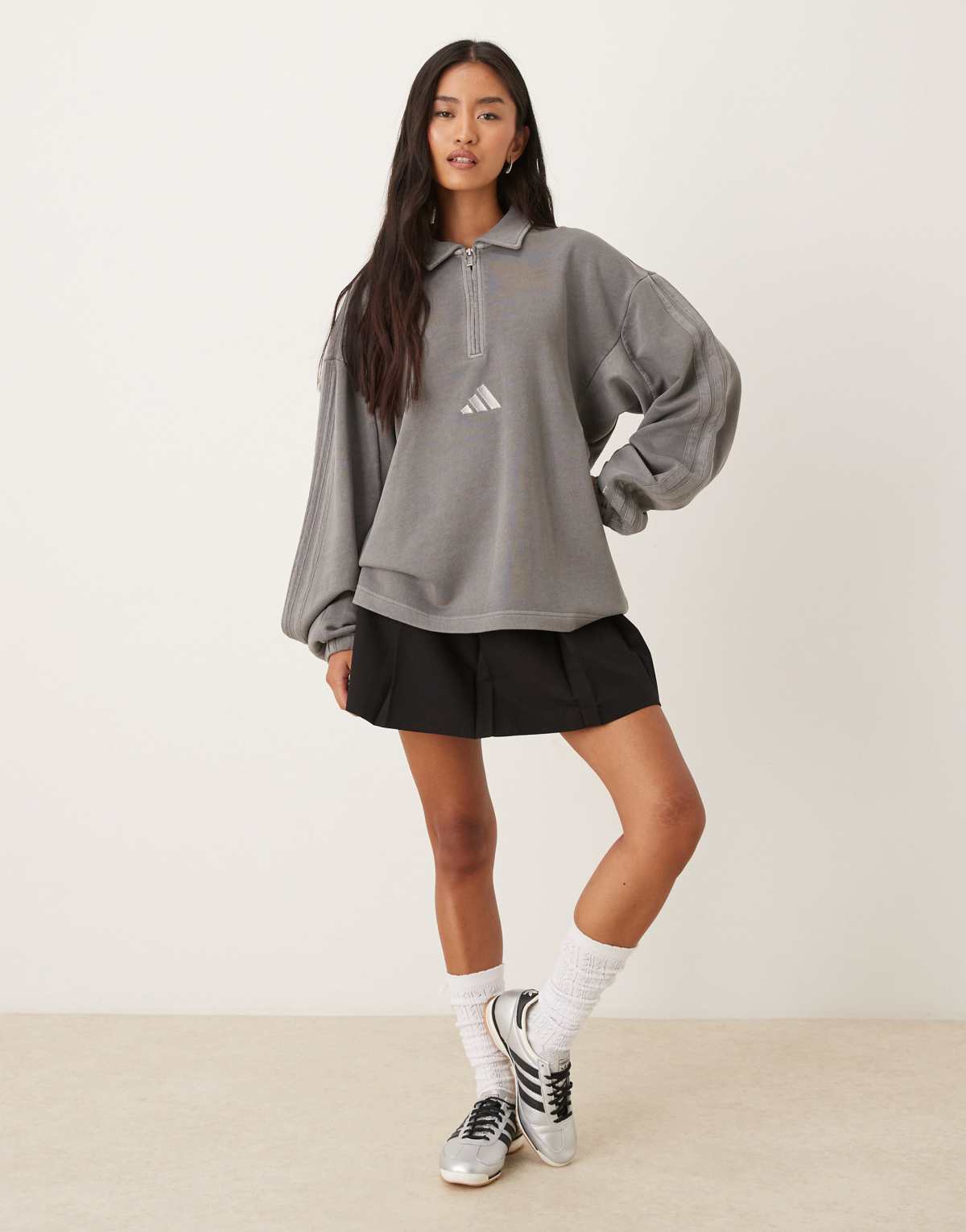 adidas Sportswear long sleeve polo in washed black