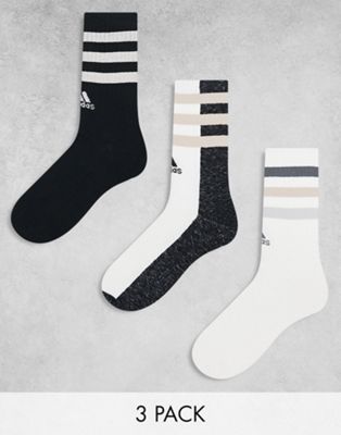adidas Sportswear 3 pack multi 3 stripe crew socks in black and white - ASOS Price Checker