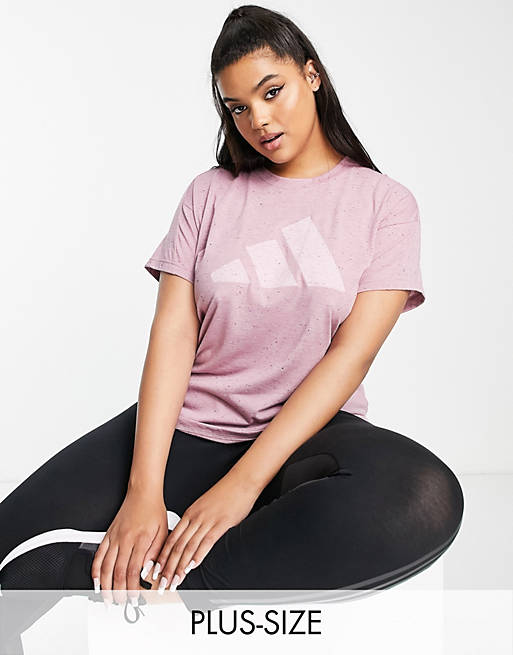adidas Sportswear Plus 3 Bar logo t-shirt in pink