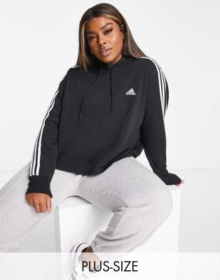 adidas Sportswear Plus Essential 3 Stripe hoodie in black - ASOS Price Checker