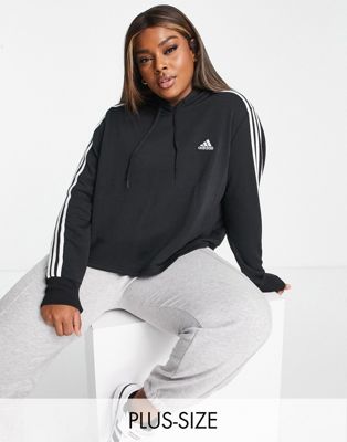 adidas Sportswear Plus Essential 3 Stripe hoodie in black