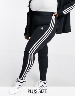 adidas Sportswear Plus Essential 3 Stripe leggings in black - ASOS Price Checker