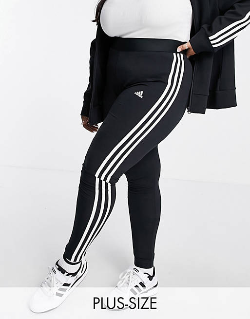 adidas Sportswear Plus Essential 3 Stripe leggings in black | ASOS