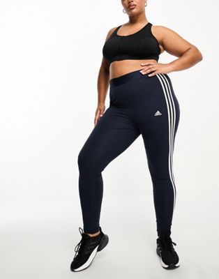 adidas Sportswear Plus Essential 3 Stripe side panel leggings in navy - ASOS Price Checker