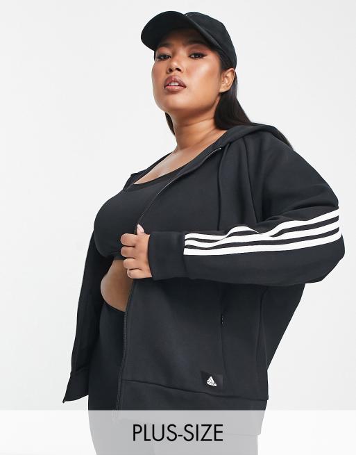 adidas Sportswear Plus Future Icons 3 stripe zip up hoodie in black