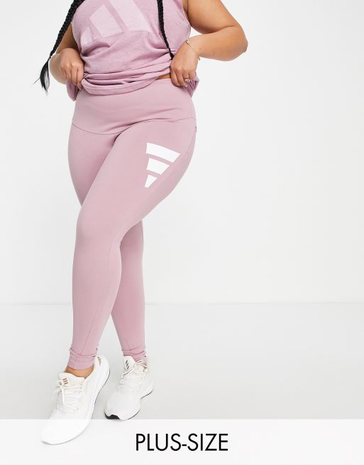 adidas – Sportswear Plus – Rosa leggings med logga med 3 blockränder
