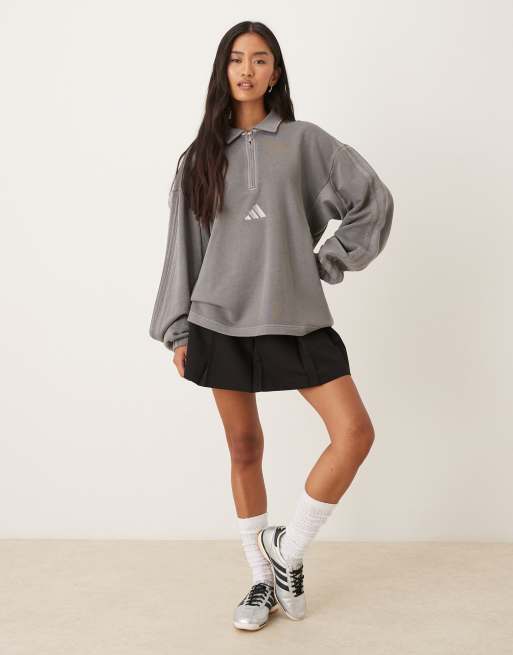 adidas Sportswear - Sort forvasket polotrøje med lange ærmer